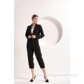 Women'S Jacket And Tousers Ladies' Black Color Cropped Blazer and Trousers Supplier